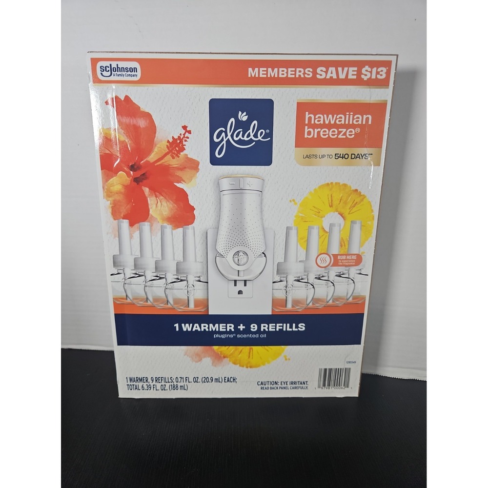 Glade PlugIns Scented Oil Warmer + 9 Refills Hawaiian Breeze 540 Days Value New